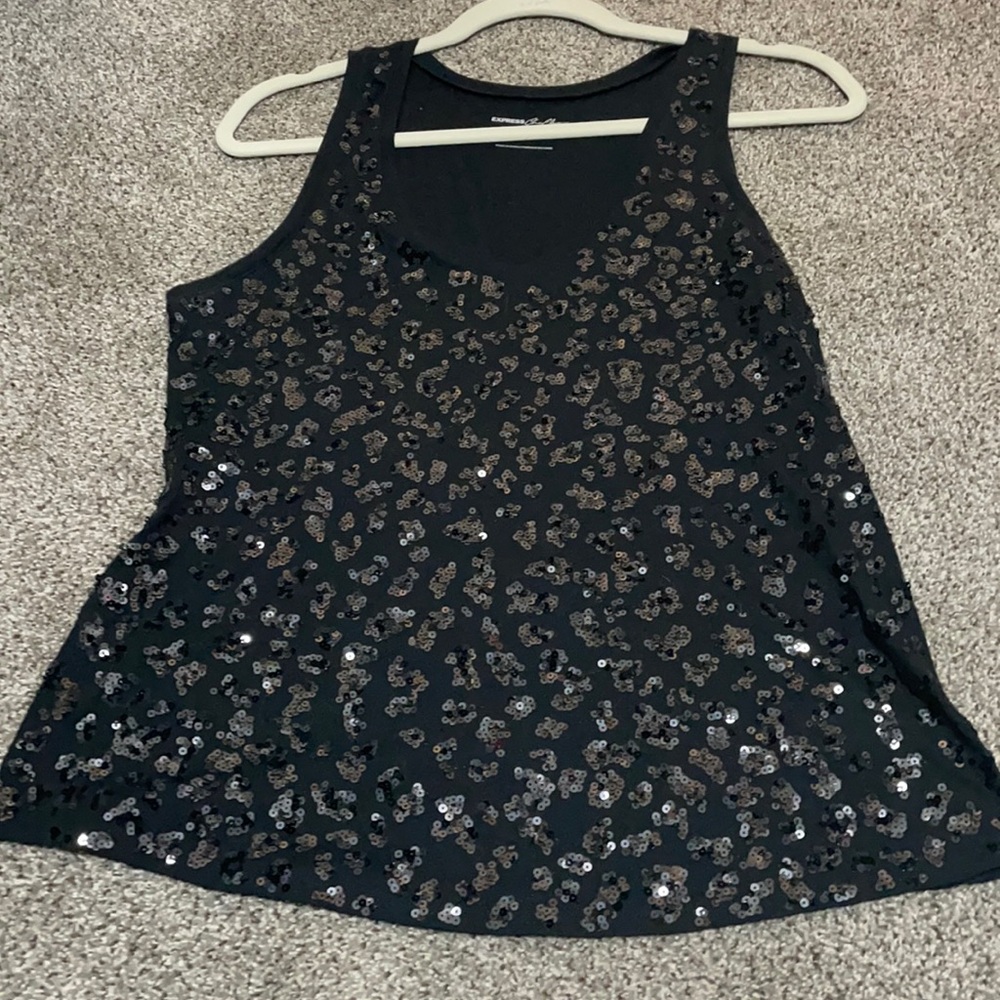 Express tank black leopard sequin